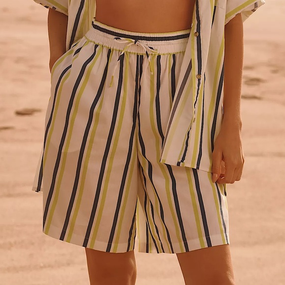 Anthropologie neon and navy striped Bermuda shorts - Picture 1 of 10
